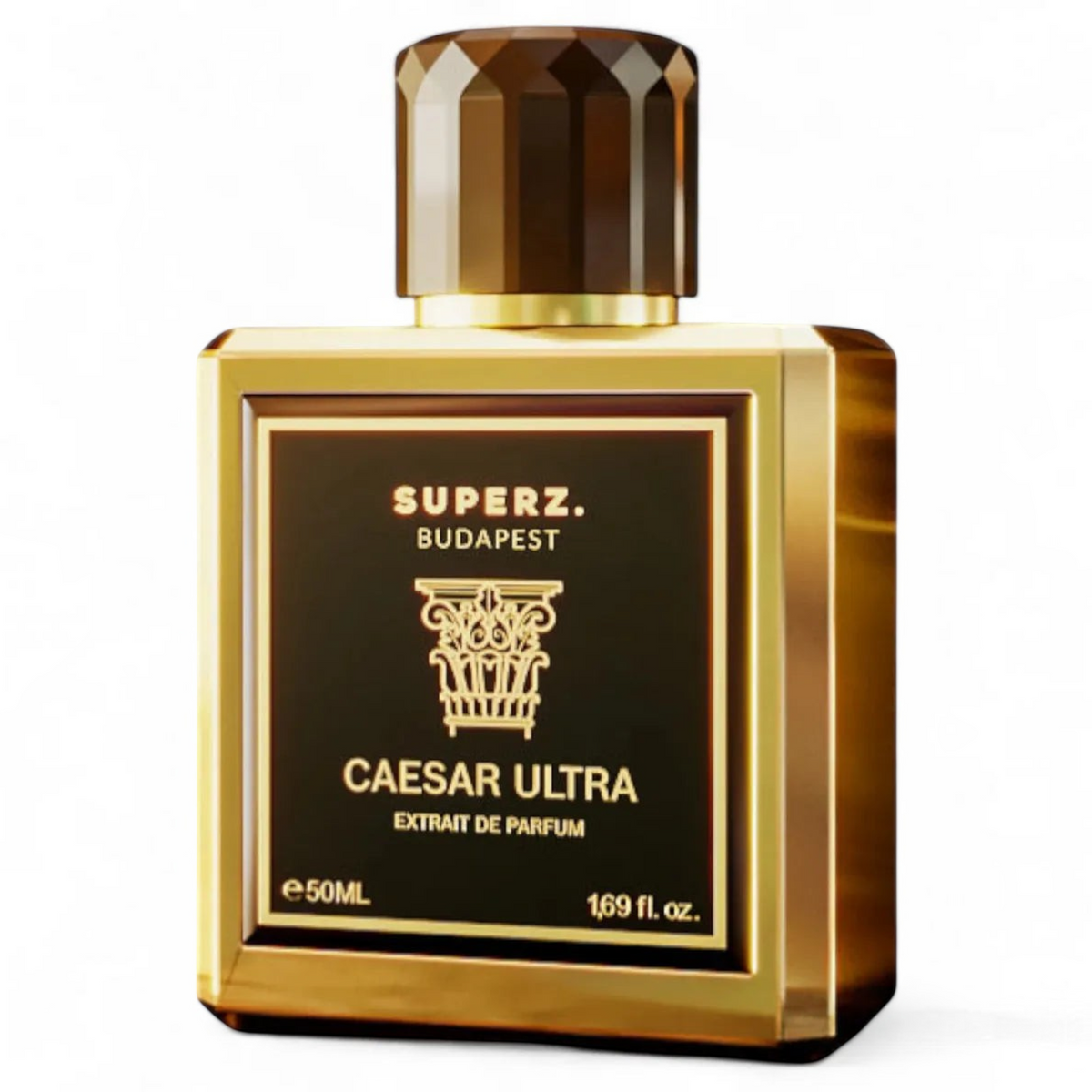 Flacone di Profumeria Muliere Superz Caesar Ultra Extrait de Parfum 50ml con dettagli dorati e tappo sfaccettato